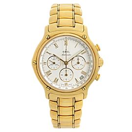 Ebel 1911 38mm Chronograph 18k Yellow Gold White Dial Men Watch