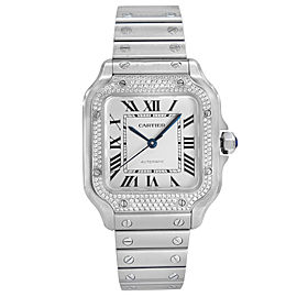 Cartier Santos 35mm Diamond Steel Silver Dial Automatic Ladies Watch