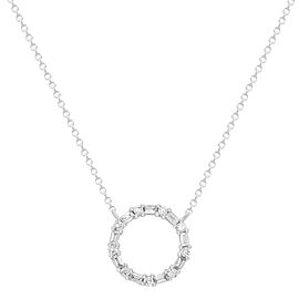 True Baguette and Round Cut Diamond Circle Pendant Necklace