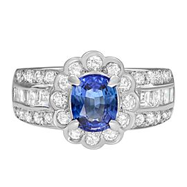 True Oval Blue Sapphire Diamond Halo Cocktail Ring Platinum Size 5.75