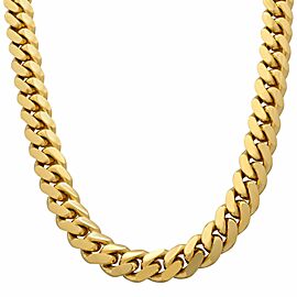 True Solid Miami Cuban Link Chain Necklace 14K Yellow Gold 24 Inches 9.5mm