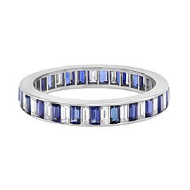 True Channel Set Blue Sapphire Diamond Eternity Band Ring Platinum 1.72Cttw Size 6.75