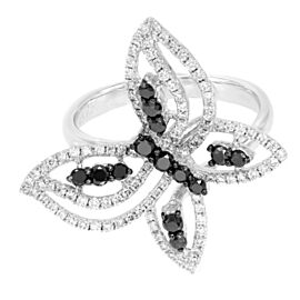 True Black & White Diamond Butterfly Ring 18K White Gold Size 7.25