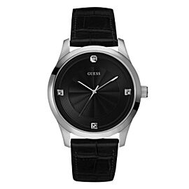 Guess Silver Tone Steel Black Dial Quartz Mens Watch