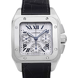 Cartier Santos 100 XL Steel Chronograph Silver Dial Automatic Men Watch