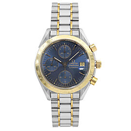 Omega Speedmaster Chronograph 18K Gold Steel Blue Dial Mens Watch