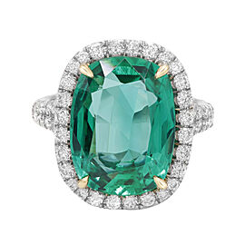 True Natural Green Cushion Zambian Emerald And Diamond Halo Ring Platinum