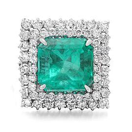 7.62Cttw Square Emerald & 2.06Cttw Diamond Cocktail Ring 18K White Gold Size 7