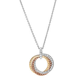 True 3.02Cttw Round Diamond Three Tone Multi Cut Out Rings Pendant Necklace