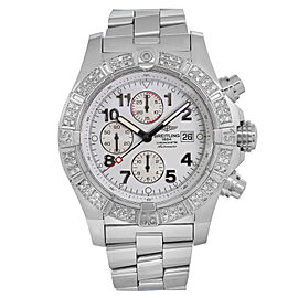 Breitling Super Avenger 48mm Custom Diamond Steel White Dial Men Watch