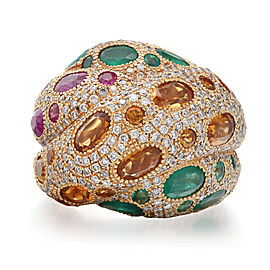 Diamond Ruby Emerald & Citrine Cocktail Dome Ring