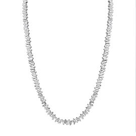 True-Baguette Cut Diamond Tennis Statement Necklace 18K White Gold