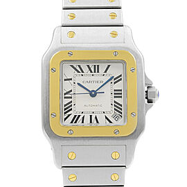 Cartier Santos Galbee 18k Yellow Gold Steel White Dial Mens Watch