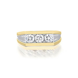 True 1.53Cttw Three Stone Diamond Men's Ring 14K Yellow Gold Size 10.50