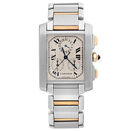 Cartier Tank Francaise Chronoflex 18k Gold Steel Silver Dial Mens Watch