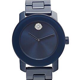 Movado Bold 36mm Ceramic Crystal Dot Navy Blue Dial Quartz Ladies Watch