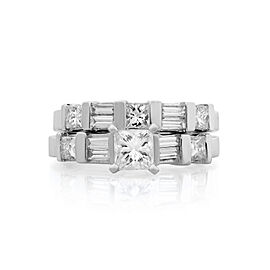 1.25Cttw Princess & Baguette Cut Diamond Engagement Ring Set 14K White Gold