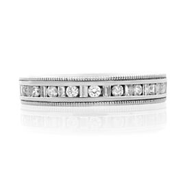 True Baguette & Round Cut Diamond Wedding Band Ring 14K White Gold Size 7