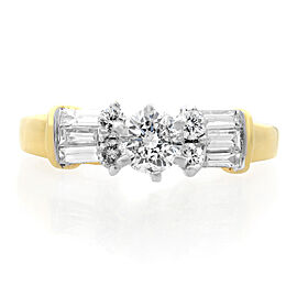 1.00Cttw Round & Baguette Cut Diamond Engagement Ring 14K Yellow Gold Size 6.5