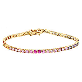 Natural Multi Sapphire Rainbow Tennis Bracelet 14K Yellow Gold 7.00Cttw 7 Inches