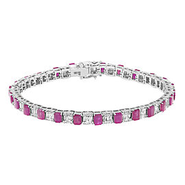 Emerald Cut Ruby and Diamond Tennis Bracelet 14K White Gold 7 Inches