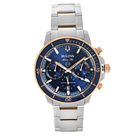 Bulova Marine Star 45mm Steel Chronograph Blue Dial Quartz Men Watch