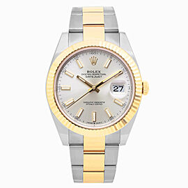 Rolex Datejust 41 Steel 18K Gold Silver Index Dial Automatic Mens Watch