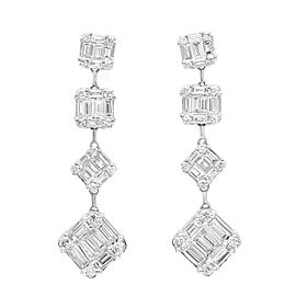 True Baguette And Round Cut Diamond Drop Earrings 18K White Gold