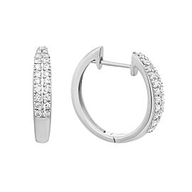 True Prong Set Round Cut Diamond Huggie Earrings 18K White Gold