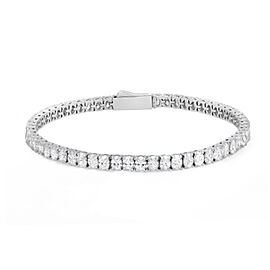 Prong Set Oval Cut Diamond Tennis Bracelet 18K White Gold 7 Inches