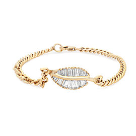 Baguette Cut Diamond Leaf Cuban Link Bracelet 14K Yellow Gold