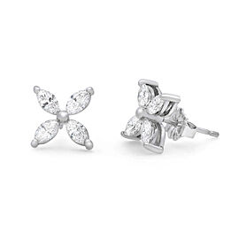 True Cttw Marquise Diamond Flower Stud Earrings 18K White Gold