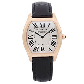 Cartier Tortue 36mm 18K Rose Gold Silver Dial Hand Wind Mens Watch