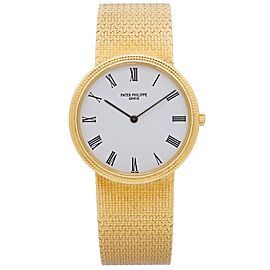 Patek Philippe Calatrava 18K Yellow Gold White Dial Mens Watch