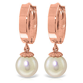 4 CTW 14K Solid Rose Gold Hoop Earrings Natural Cultured Pearl