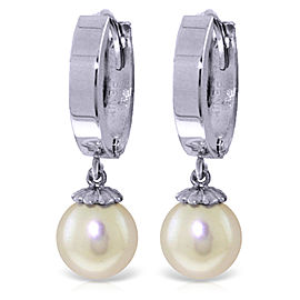 4 CTW 14K Solid White Gold Hoop Earrings Natural Cultured Pearl