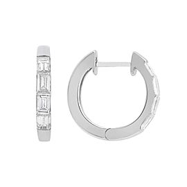 True Cttw Baguette Cut Diamond Huggie Earrings 18K White Gold