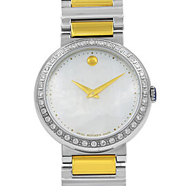 Movado Concerto 30mm Steel Diamond Bezel MOP Dial Quartz Ladies Watch