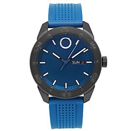 Movado Bold 43mm Steel Silicone Strap Blue Dial Quartz Mens Watch