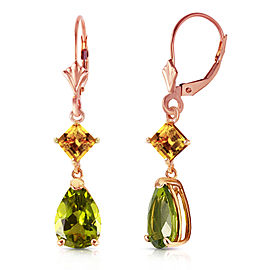 4.5 CTW 14K Solid Rose Gold Leverback Earrings Peridot Citrine