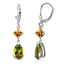 4.5 CTW 14K Solid White Gold Leverback Earrings Peridot Citrine