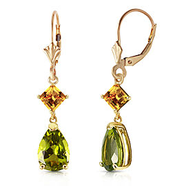 4.5 CTW 14K Solid Gold Leverback Earrings Peridot Citrine