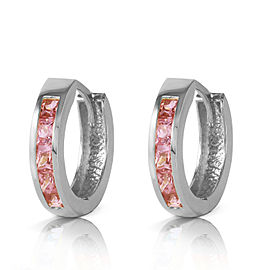 1.3 CTW 14K Solid White Gold Hoop Huggie Earrings Pink Sapphire