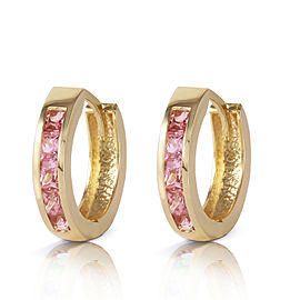 1.3 CTW 14K Solid Gold Hoop Huggie Earrings Pink Sapphire