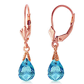 4.5 CTW 14K Solid Rose Gold Leverback Earrings Briolette Blue Topaz