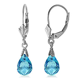 4.5 CTW 14K Solid White Gold Leverback Earrings Briolette Blue Topaz