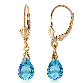 4.5 CTW 14K Solid Gold Leverback Earrings Briolette Blue Topaz