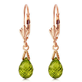 4.5 CTW 14K Solid Rose Gold Leverback Earrings Briolette Peridot