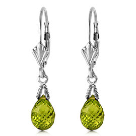 4.5 CTW 14K Solid White Gold Leverback Earrings Briolette Peridot