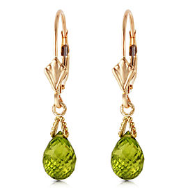 4.5 CTW 14K Solid Gold Leverback Earrings Briolette Peridot